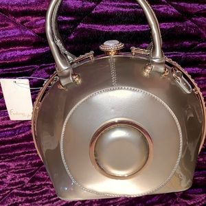 Fashion Style Gold Leather Bag With Rhintones